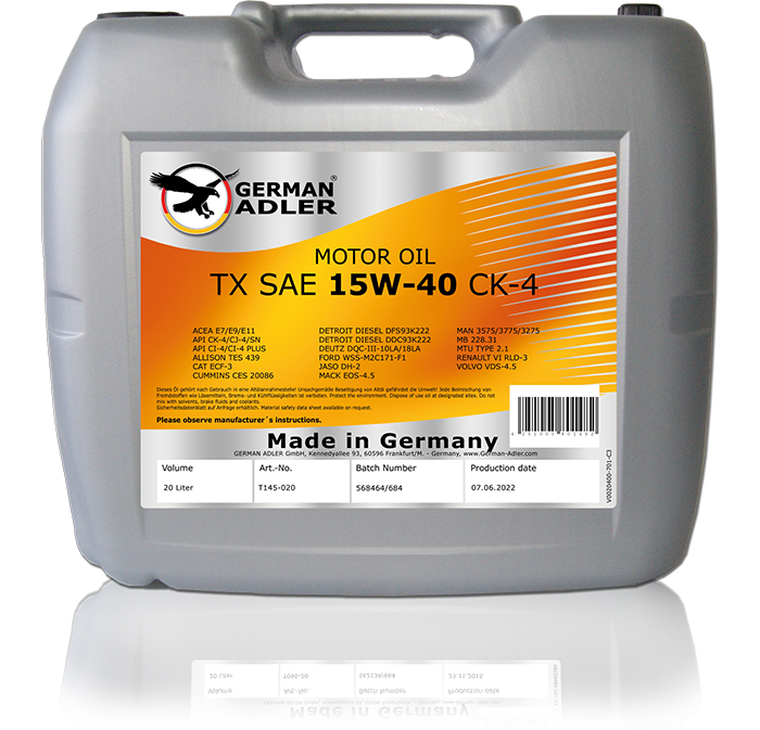 Photo_T145-020_GERMAN-ADLER-TX-SYNT-SAE-15W-40-CK-4_MOTOR-OIL
